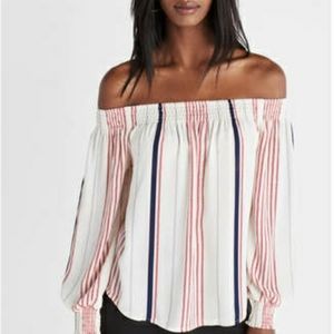 Express Striped Smocked Off the Shoulder Top XS